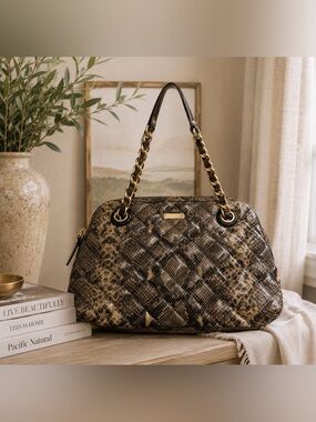 Kate Spade Brown and Black Quilted animal print leather Shoulder Bag